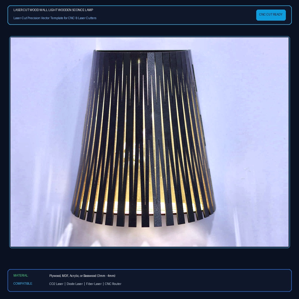 Laser Cut Wood Wall Light Wooden Sconce Lamp SVG DXF CDR AI PDF Free Download View 2