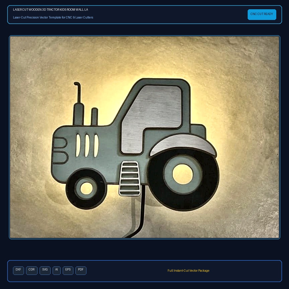 Laser Cut Wooden 3D Tractor Kids Room Wall Lamp