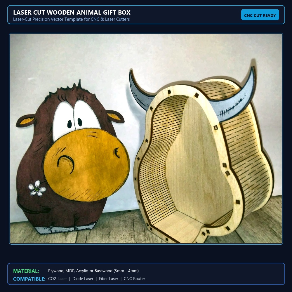 Laser Cut Wooden Animal Gift Box View 2