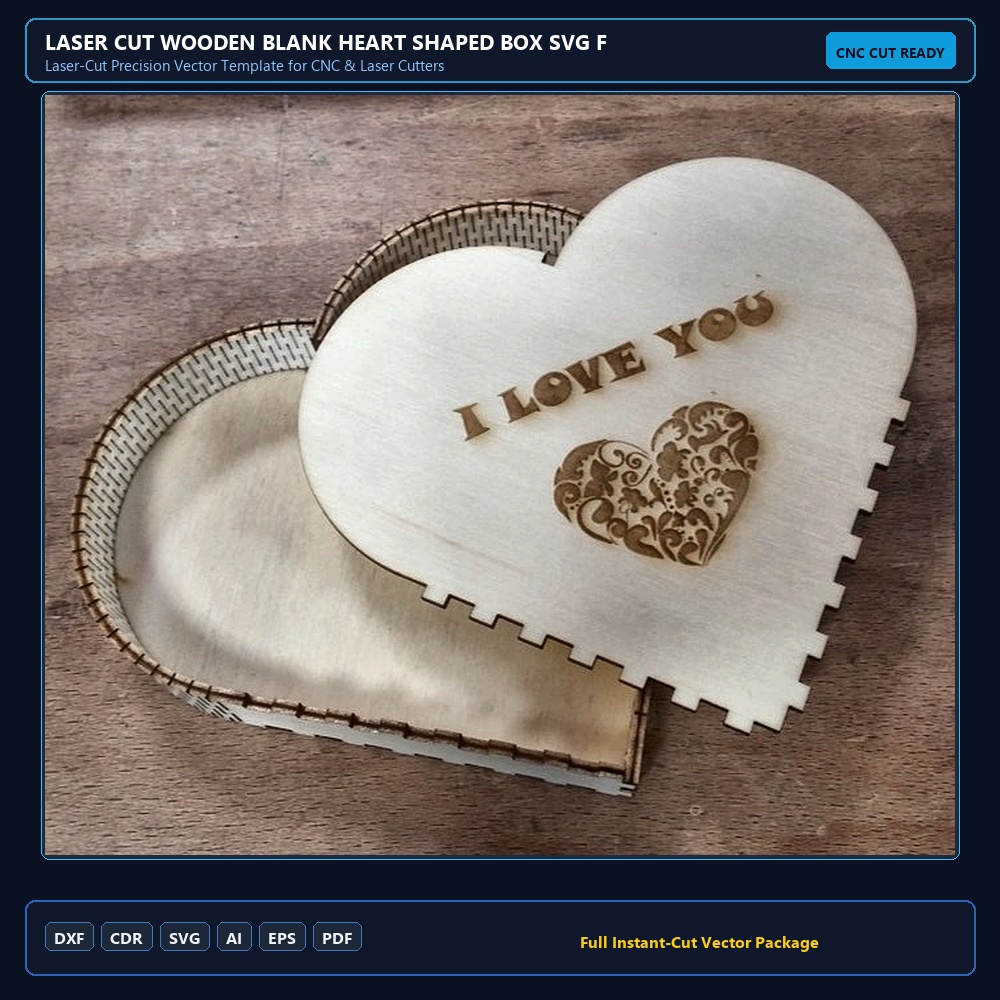 Laser Cut Wooden Blank Heart Shaped Box SVG File Free Download