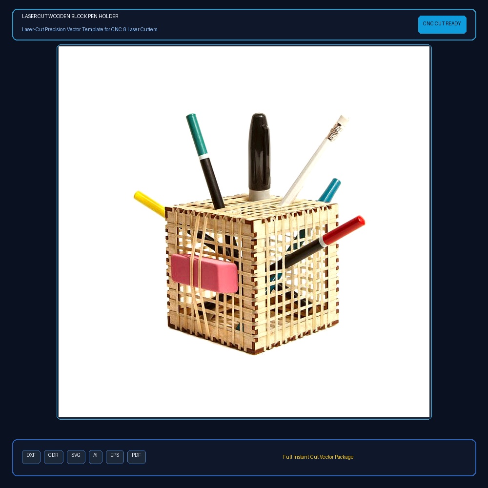 Laser Cut Wooden Block Pen Holder