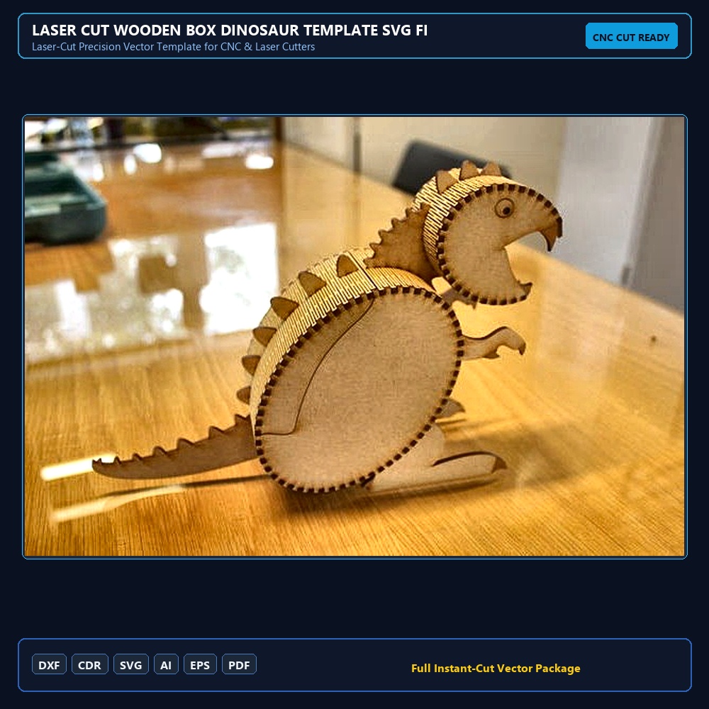 Laser Cut Wooden Box Dinosaur Template SVG File Free Download