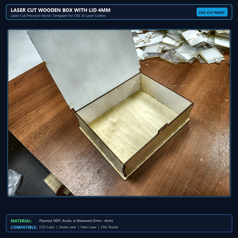Laser Cut Wooden Box With Lid 4mm View 2