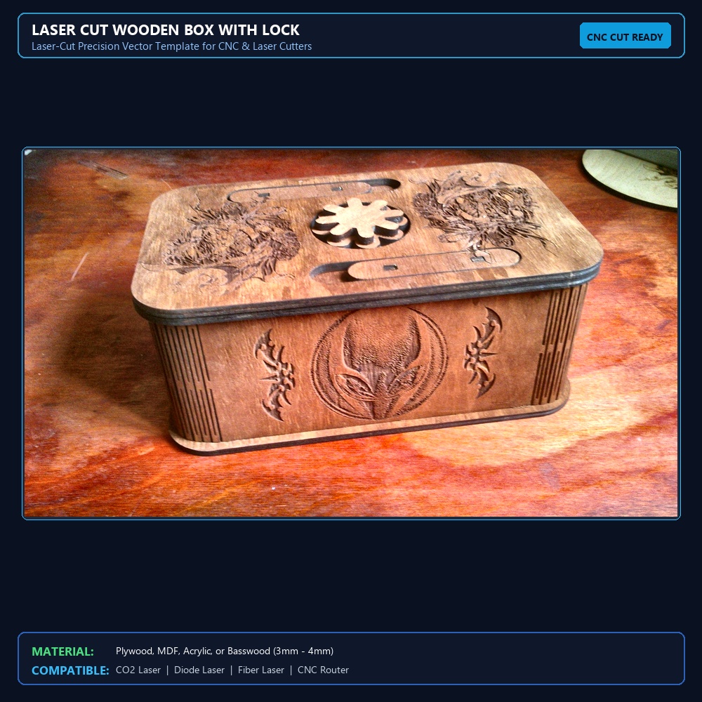 Laser Cut Wooden Box With Lock View 2