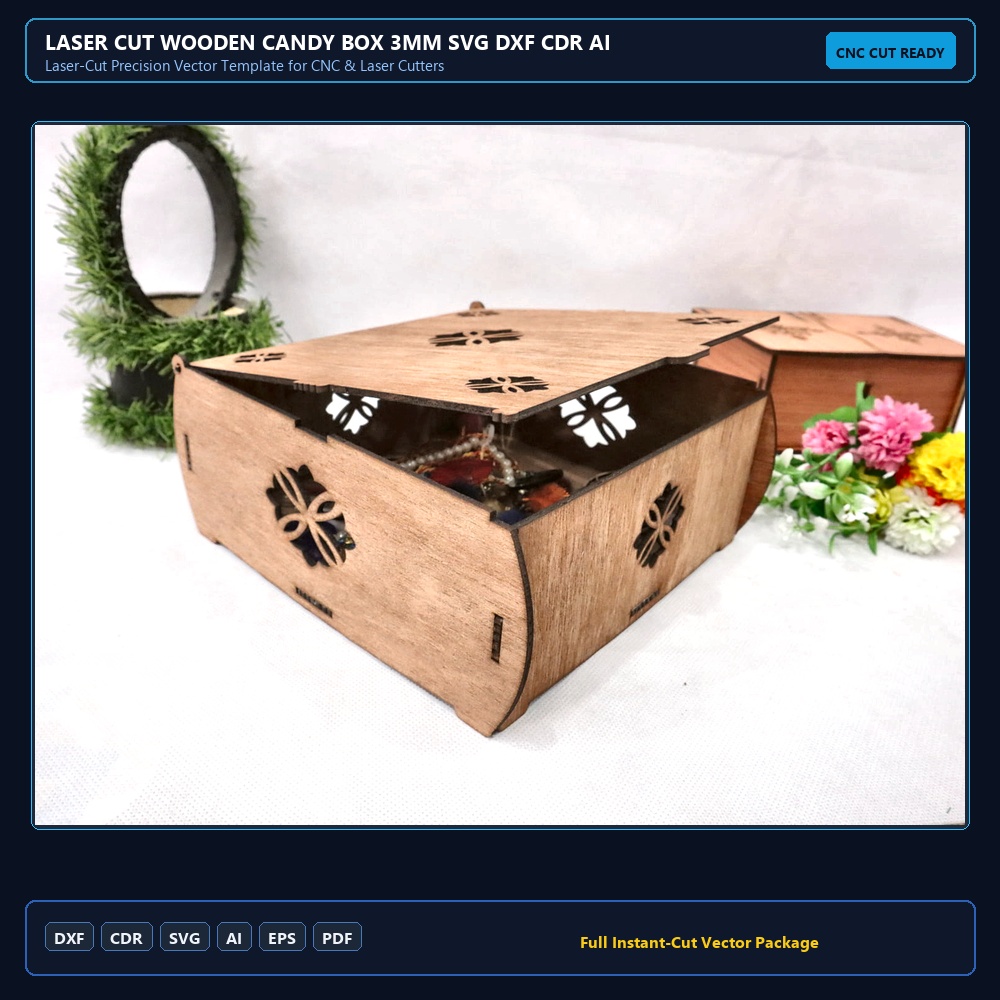Laser Cut Wooden Candy Box 3mm SVG DXF CDR AI PDF Free Download