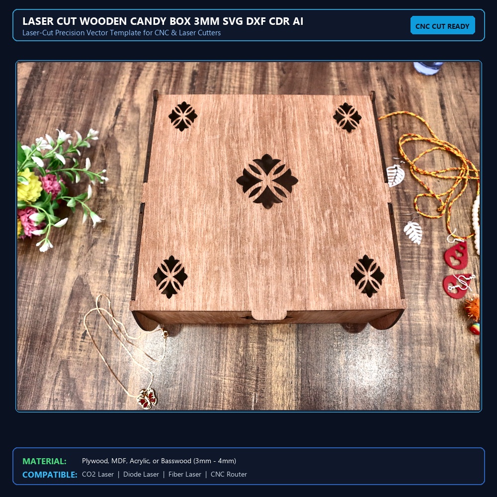 Laser Cut Wooden Candy Box 3mm SVG DXF CDR AI PDF Free Download View 2