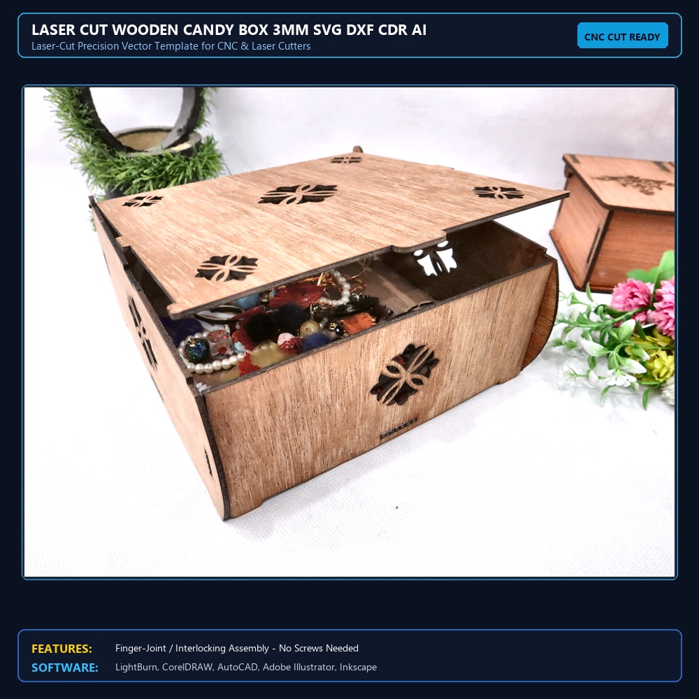 Laser Cut Wooden Candy Box 3mm SVG DXF CDR AI PDF Free Download View 3