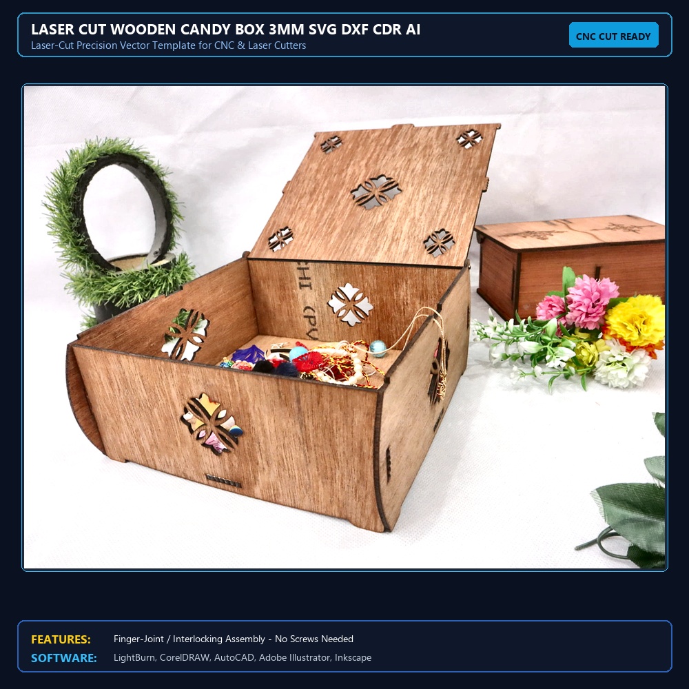 Laser Cut Wooden Candy Box 3mm SVG DXF CDR AI PDF Free Download View 4