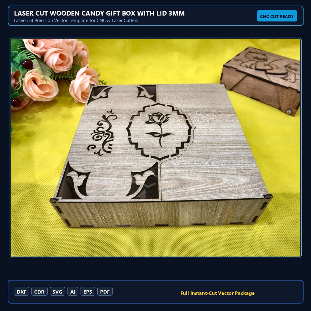 Laser Cut Wooden Candy Gift Box With Lid 3mm SVG DXF CDR AI PDF Free Download
