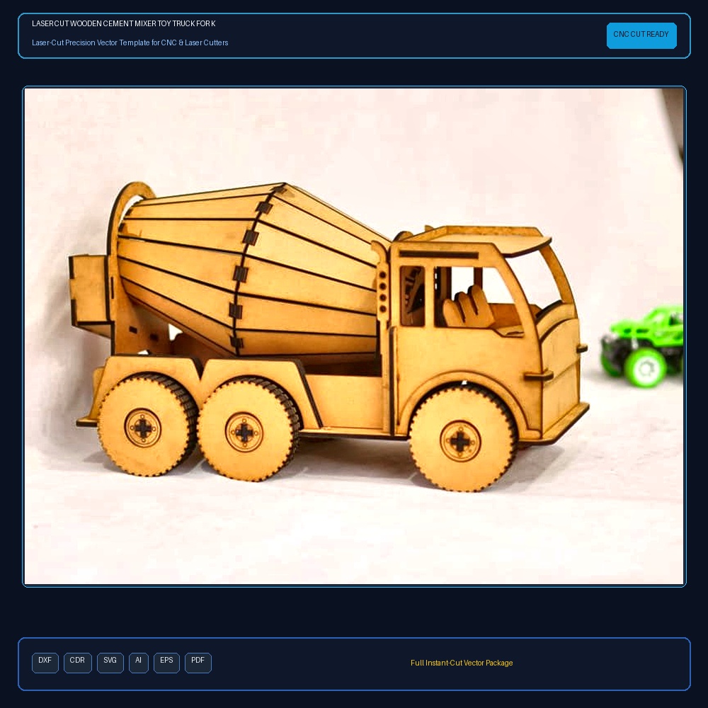Laser Cut Wooden Cement Mixer Toy Truck For Kids 3D Model