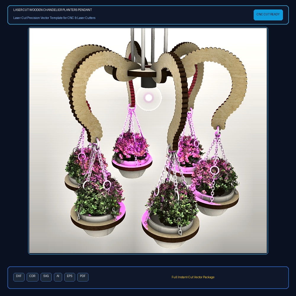 Laser Cut Wooden Chandelier Planters Pendant Lamp Planter