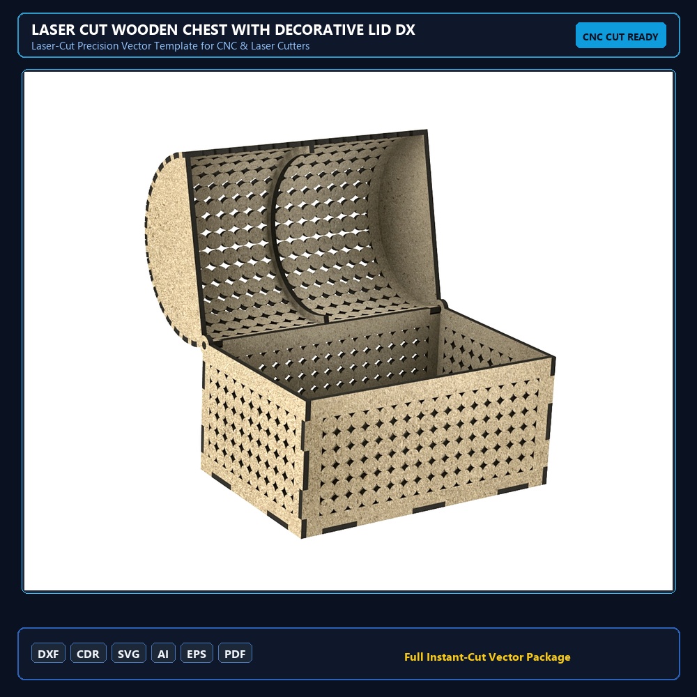 Laser Cut Wooden Chest With Decorative Lid DXF File Free Download