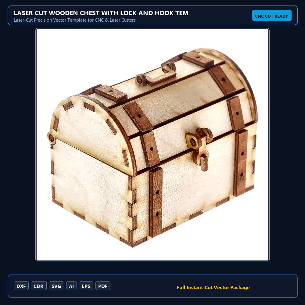 Laser Cut Wooden Chest With Lock And Hook Template