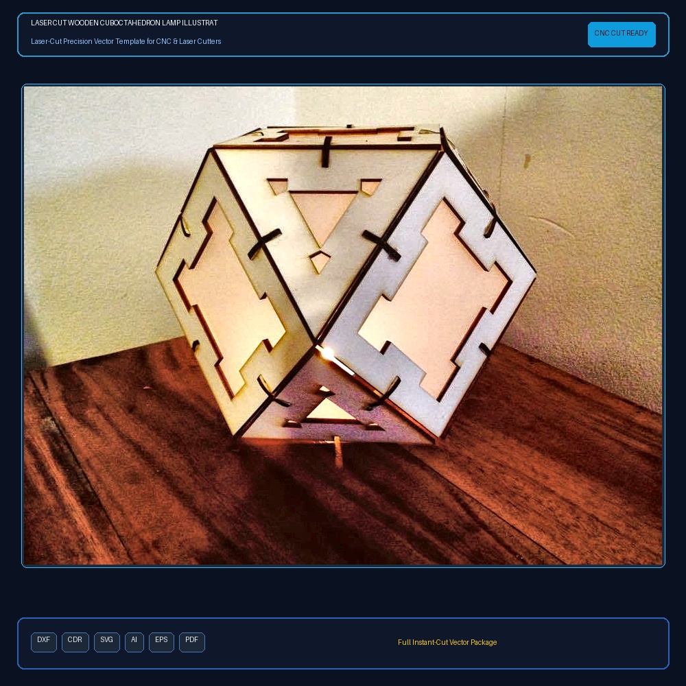 Laser Cut Wooden Cuboctahedron Lamp Illustration (.ai) vector file