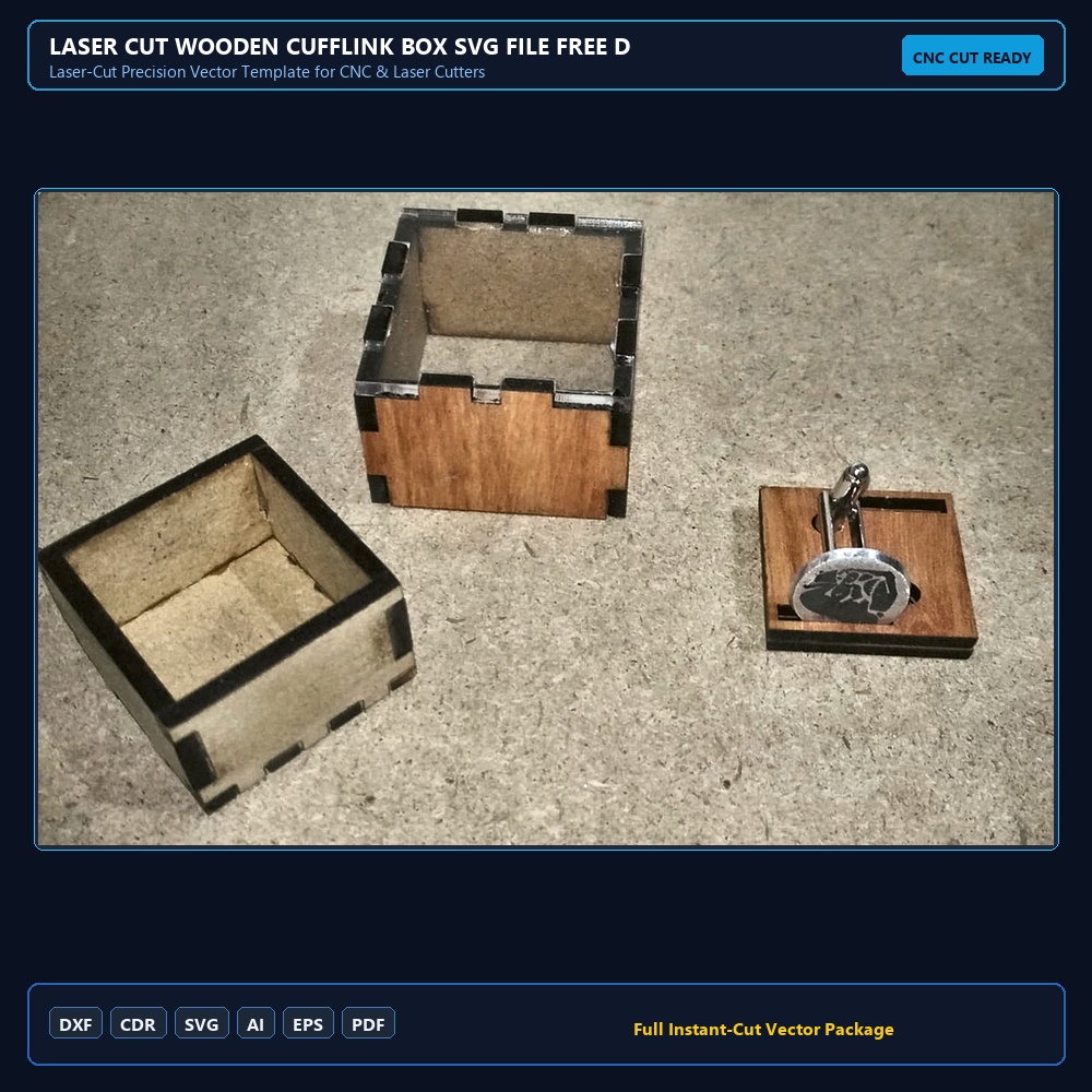 Laser Cut Wooden Cufflink Box SVG File Free Download