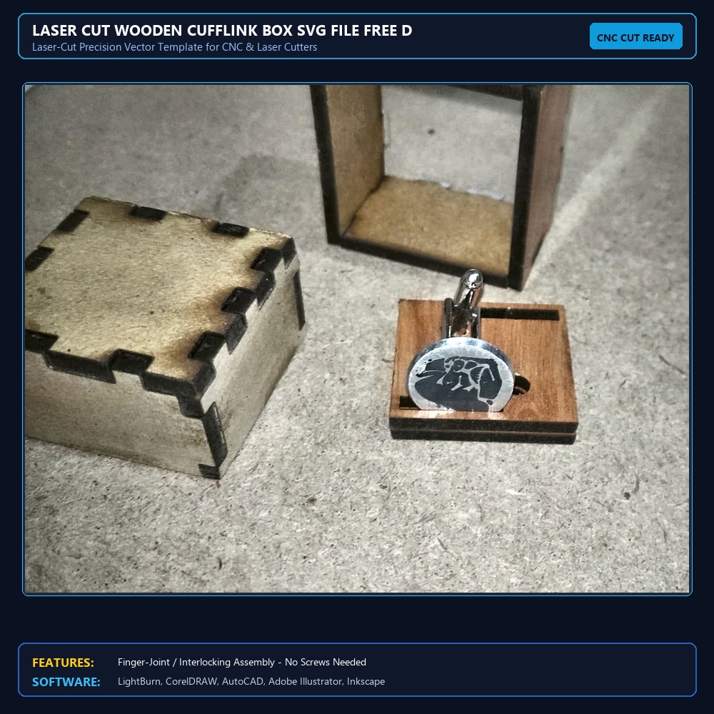 Laser Cut Wooden Cufflink Box SVG File Free Download View 4