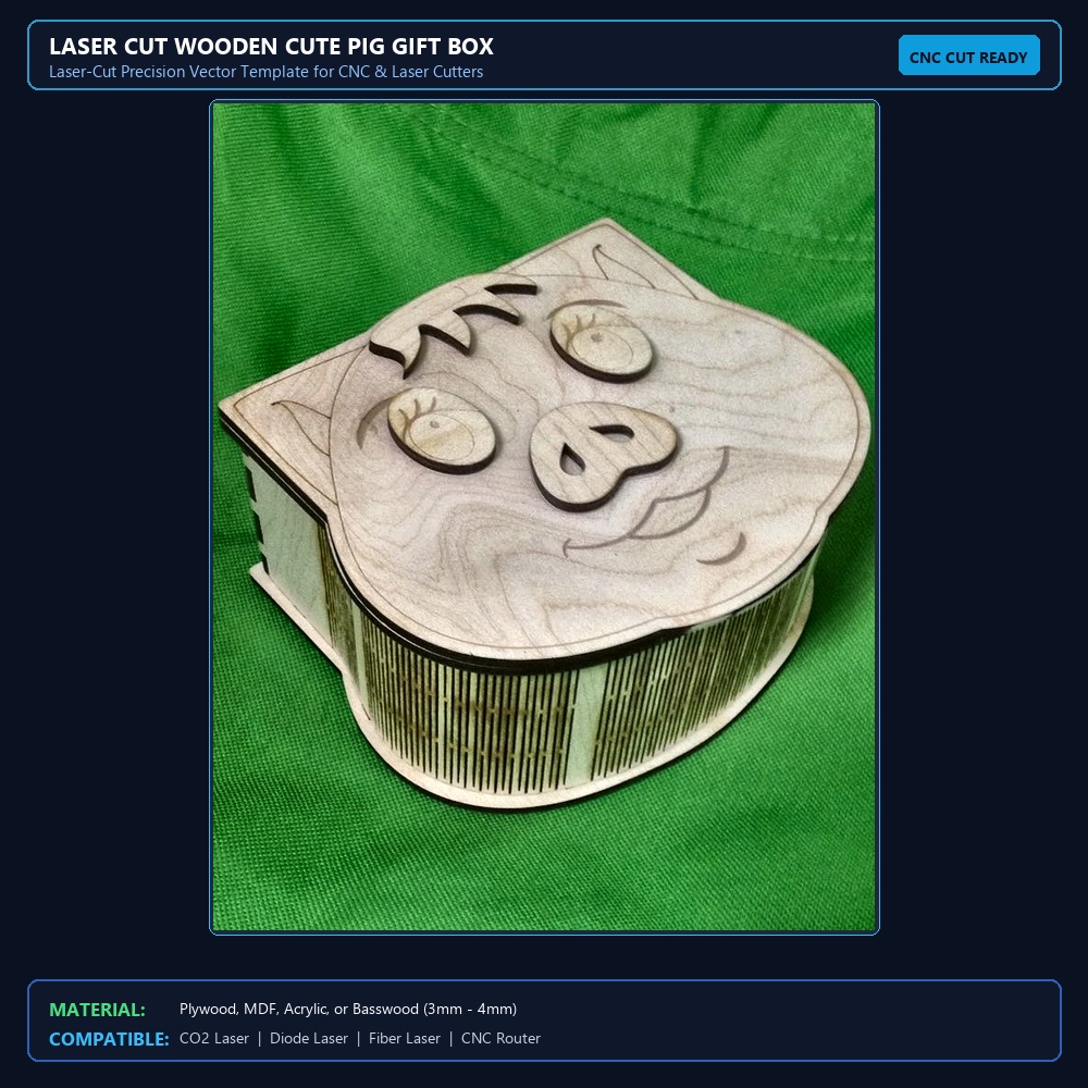 Laser Cut Wooden Cute Pig Gift Box View 2