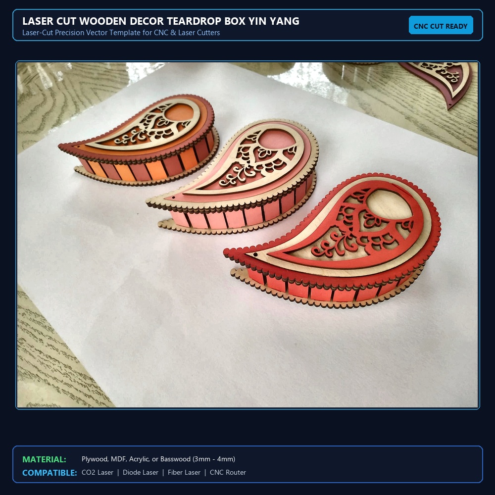 Laser Cut Wooden Decor Teardrop Box Yin Yang Box View 2