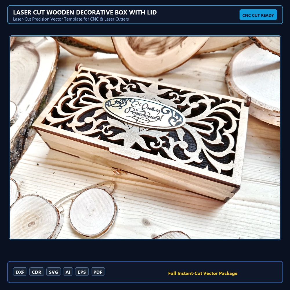 Laser Cut Wooden Decorative Box With Lid