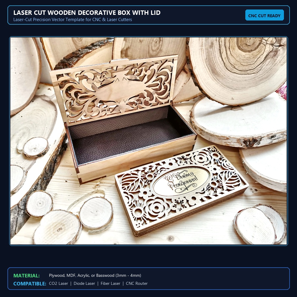 Laser Cut Wooden Decorative Box With Lid View 2