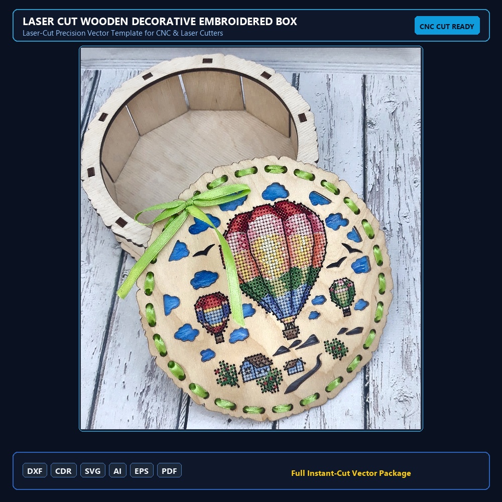 Laser Cut Wooden Decorative Embroidered Box