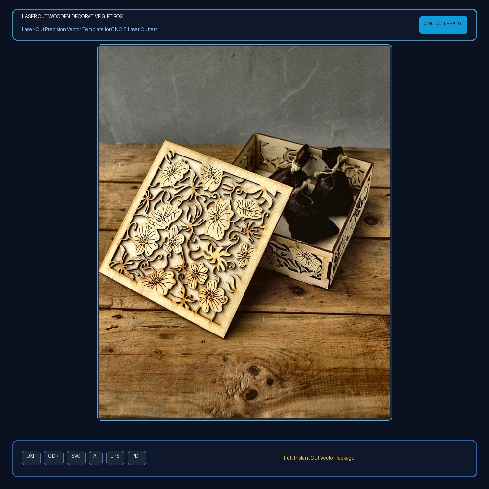 Laser Cut Wooden Decorative Gift Box With Floral Lattice