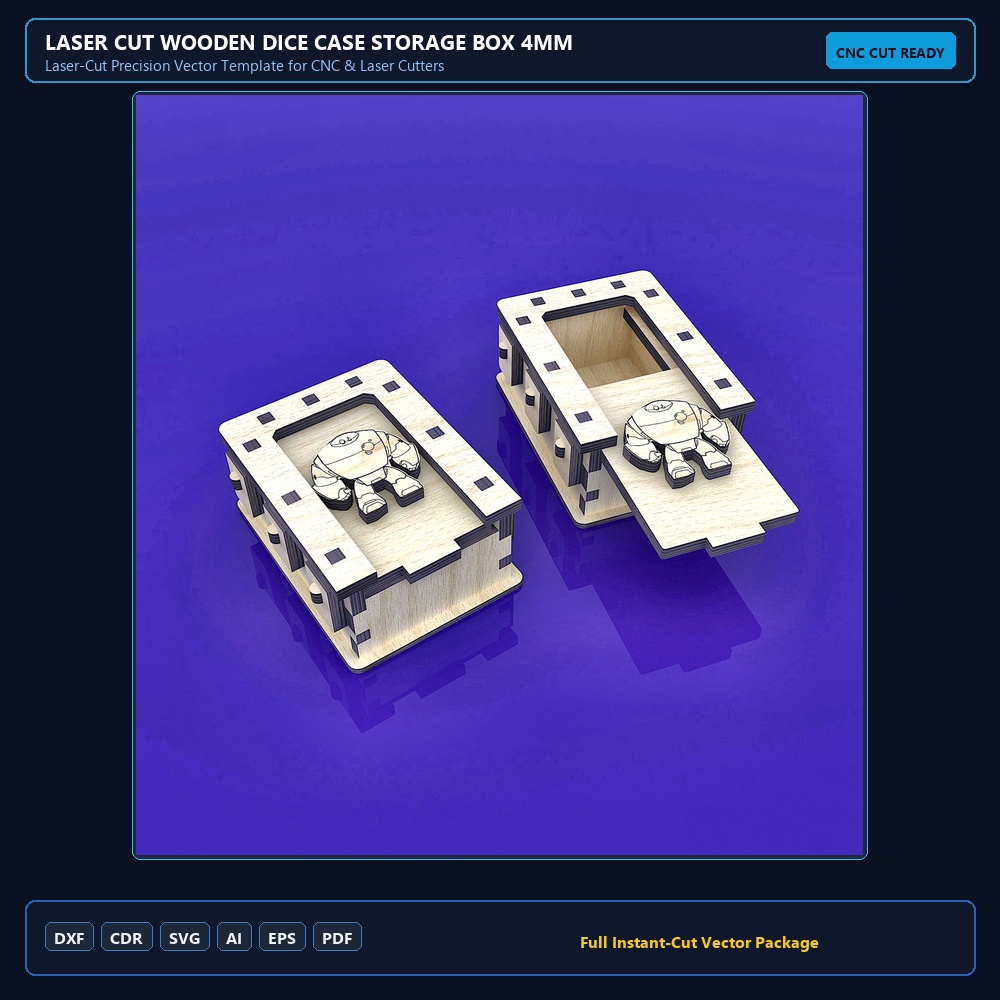 Laser Cut Wooden Dice Case Storage Box 4mm
