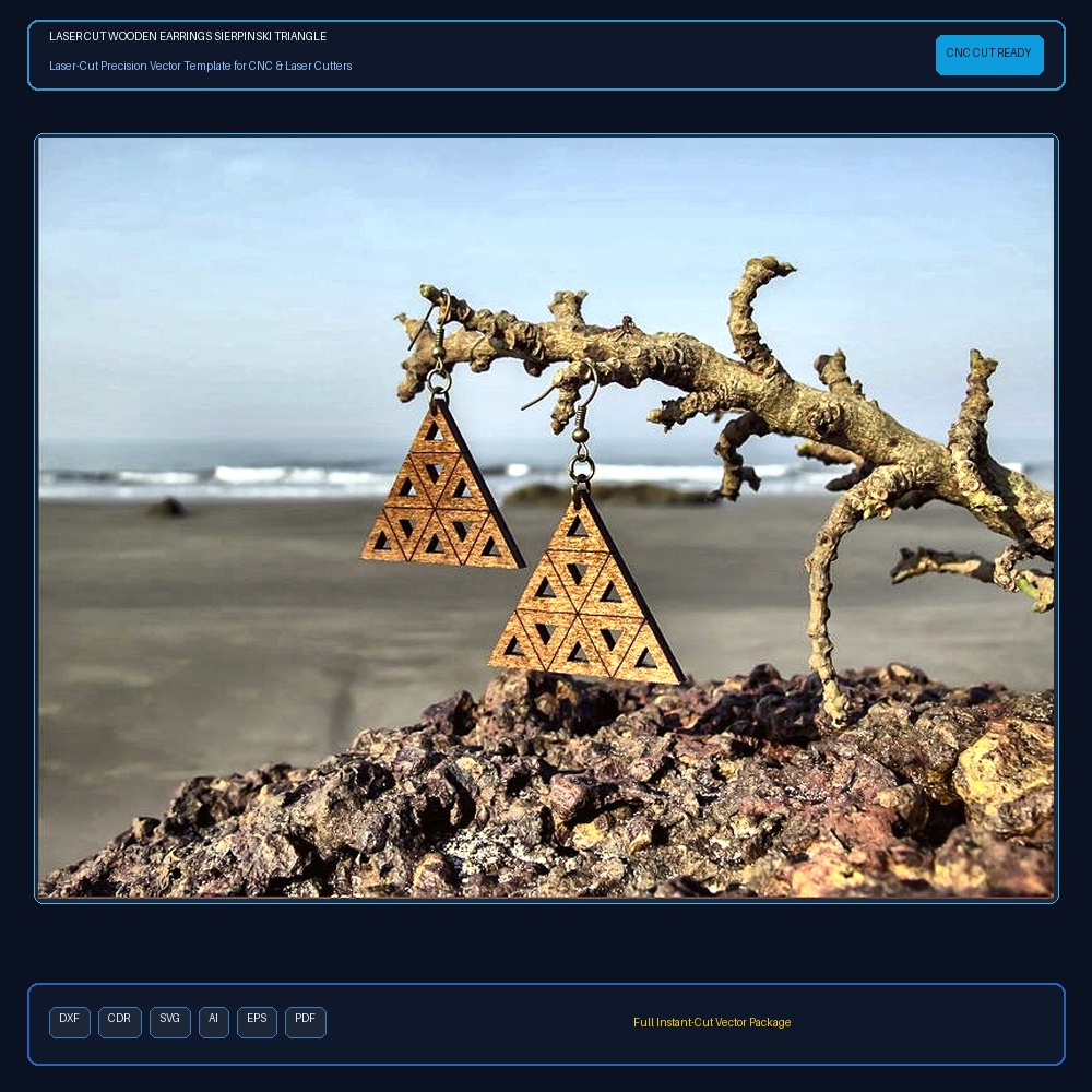 Laser Cut Wooden Earrings Sierpinski Triangle Fractal