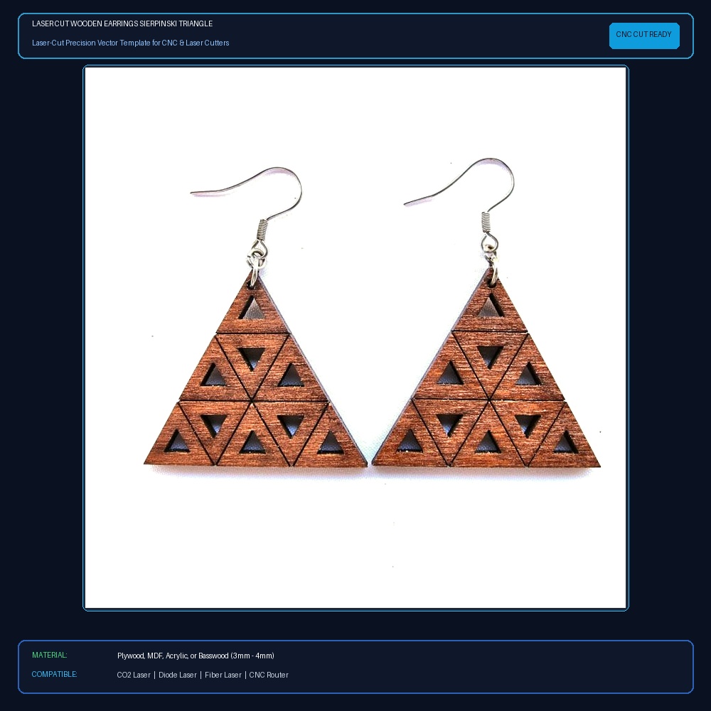 Laser Cut Wooden Earrings Sierpinski Triangle Fractal View 2