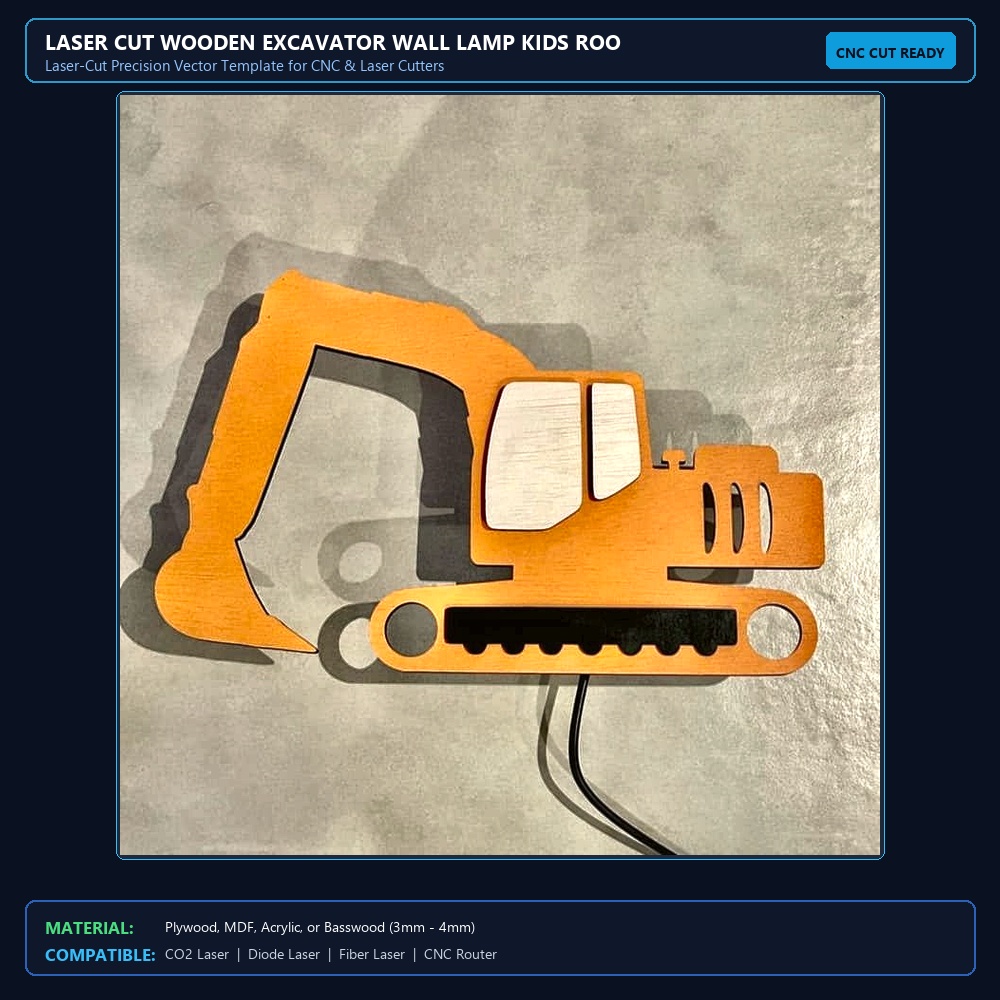 Laser Cut Wooden Excavator Wall Lamp Kids Room Decor View 2