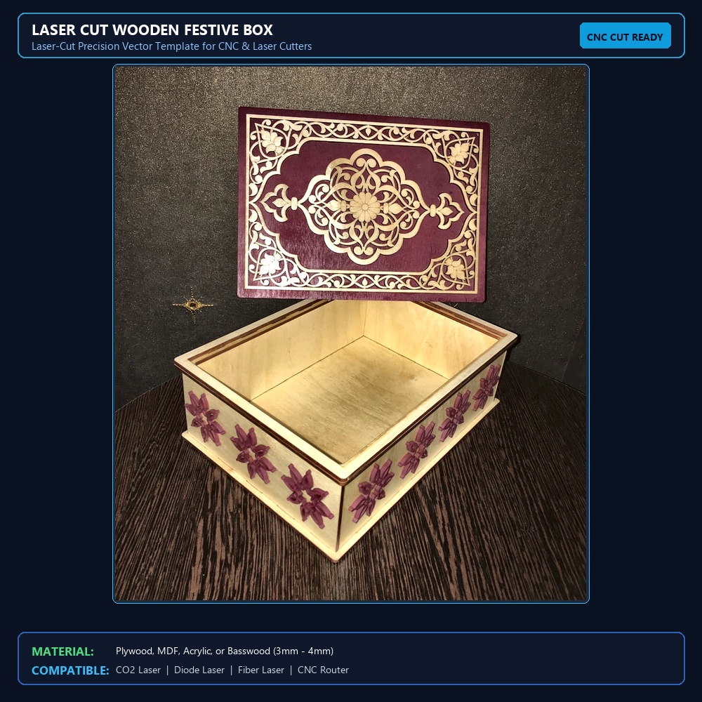 Laser Cut Wooden Festive Box View 2