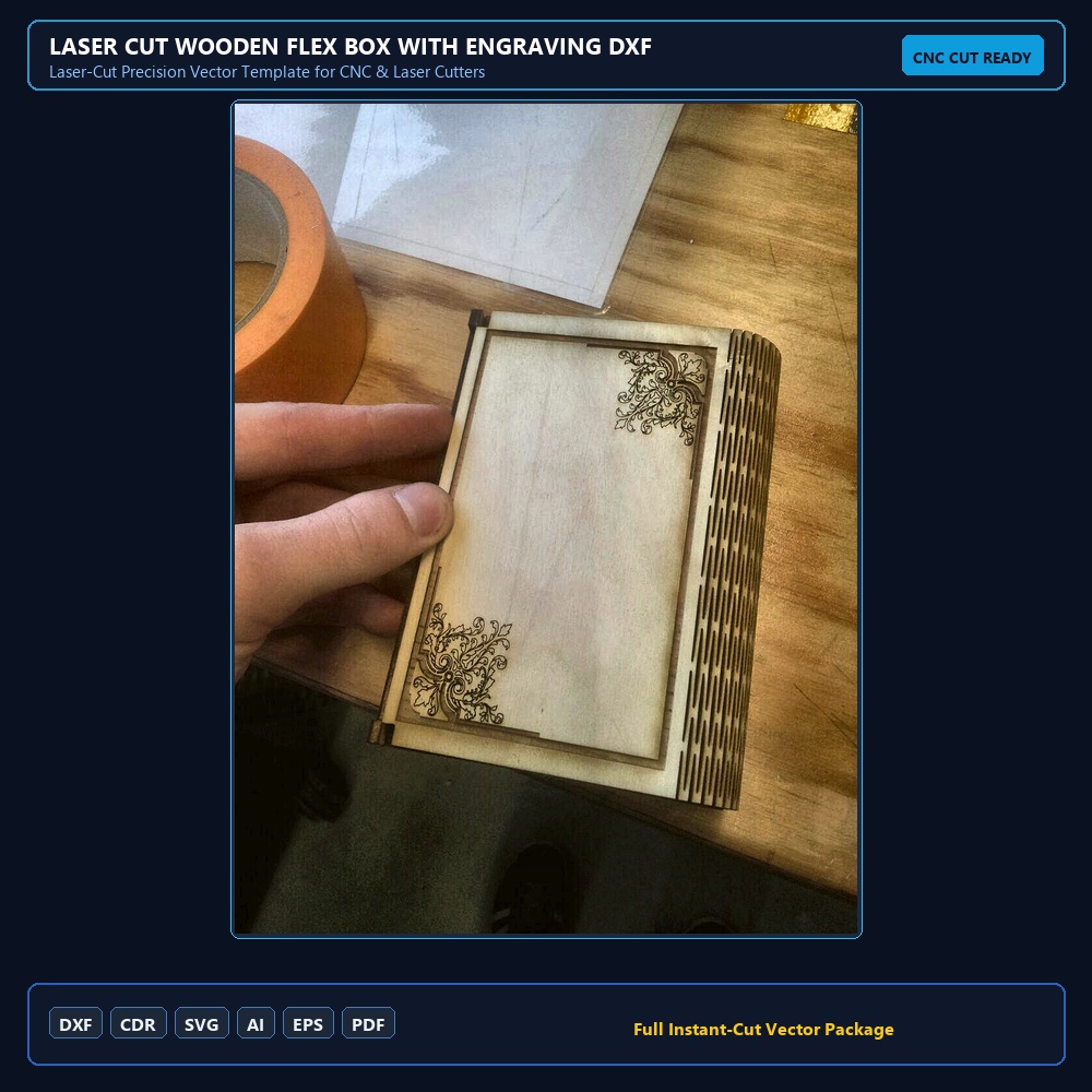 Laser Cut Wooden Flex Box With Engraving DXF File Free Download