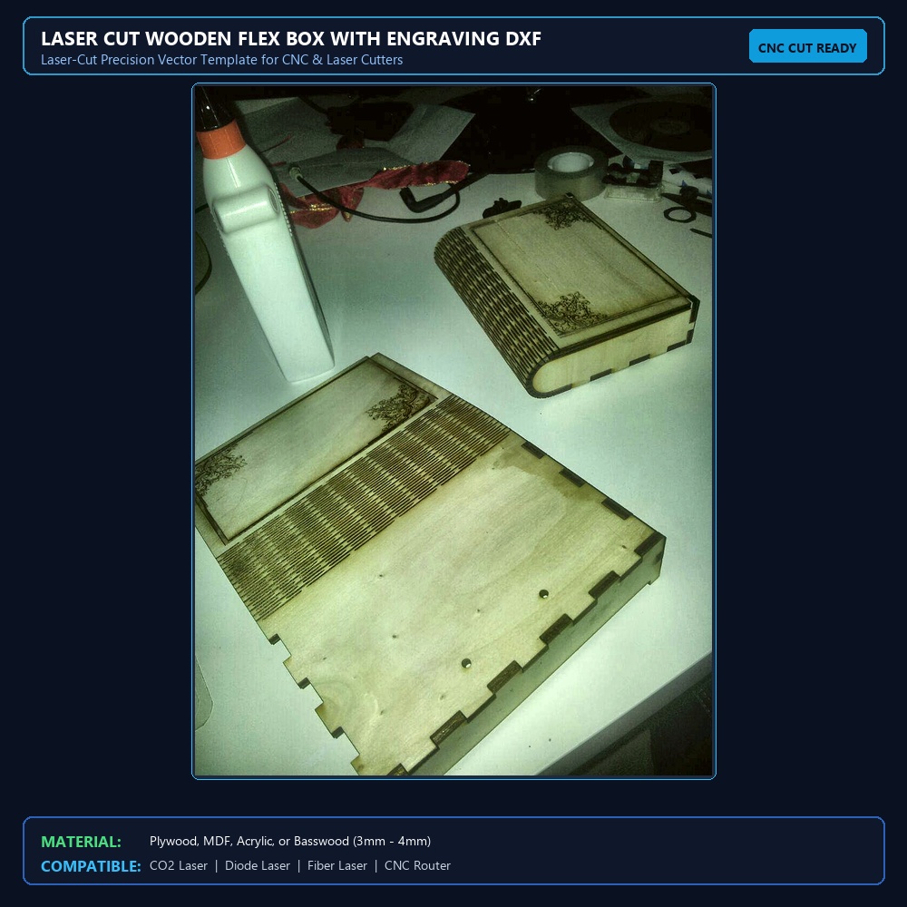 Laser Cut Wooden Flex Box With Engraving DXF File Free Download View 2