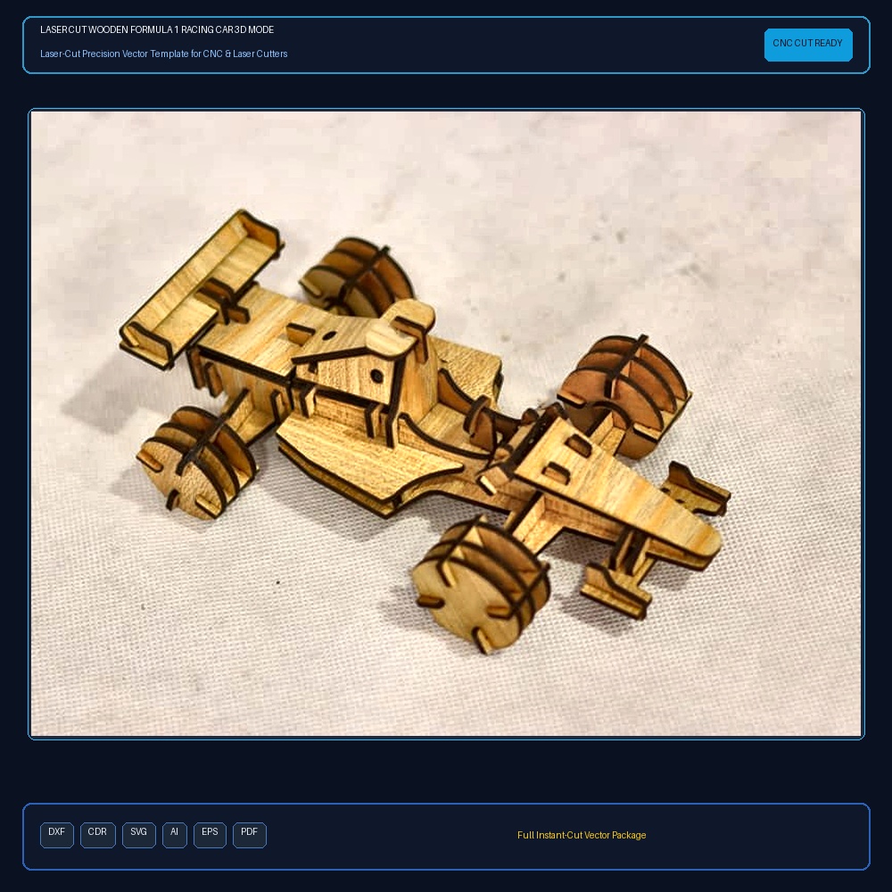 Laser Cut Wooden Formula 1 Racing Car 3D Model