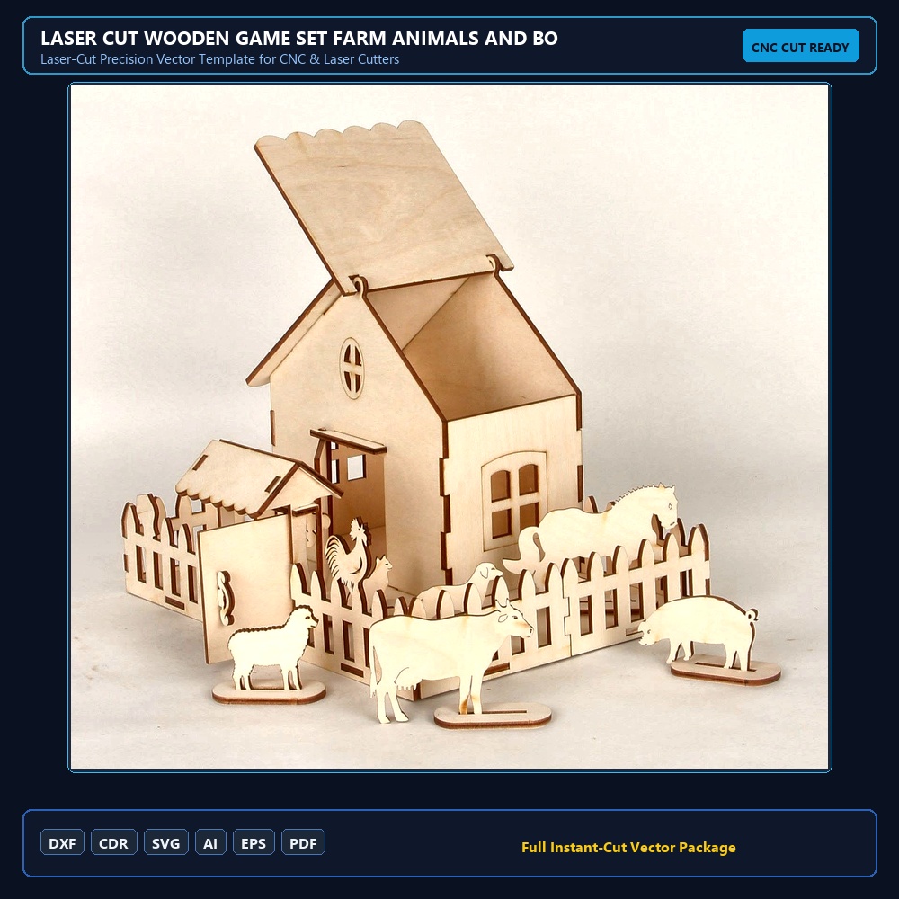 Laser Cut Wooden Game Set Farm Animals and Box