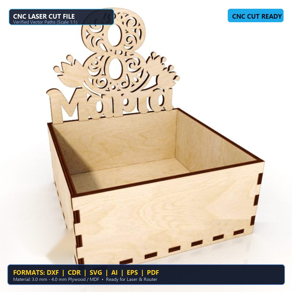Laser Cut Wooden Floral Gift Basket With Handle - DXF, CDR, SVG
