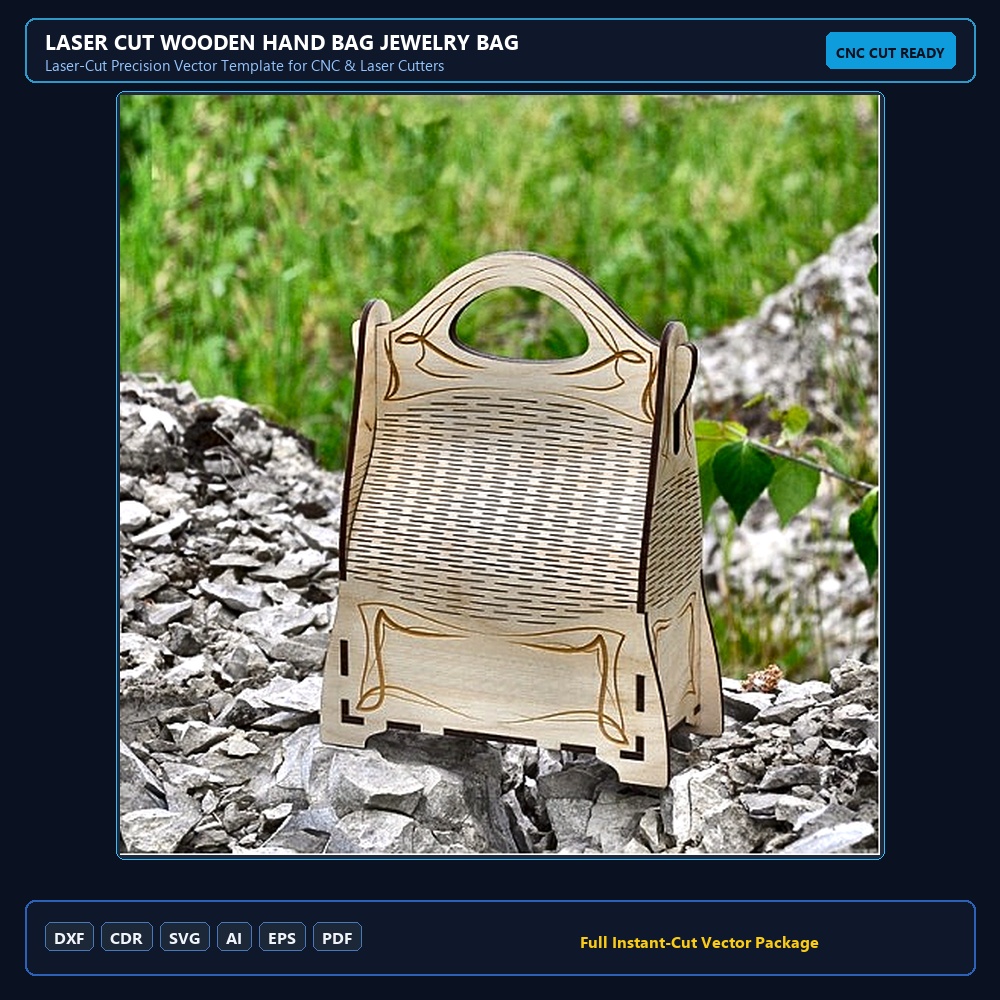 Laser Cut Wooden Hand Bag Jewelry Bag