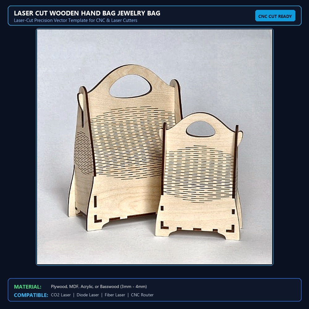 Laser Cut Wooden Hand Bag Jewelry Bag View 2