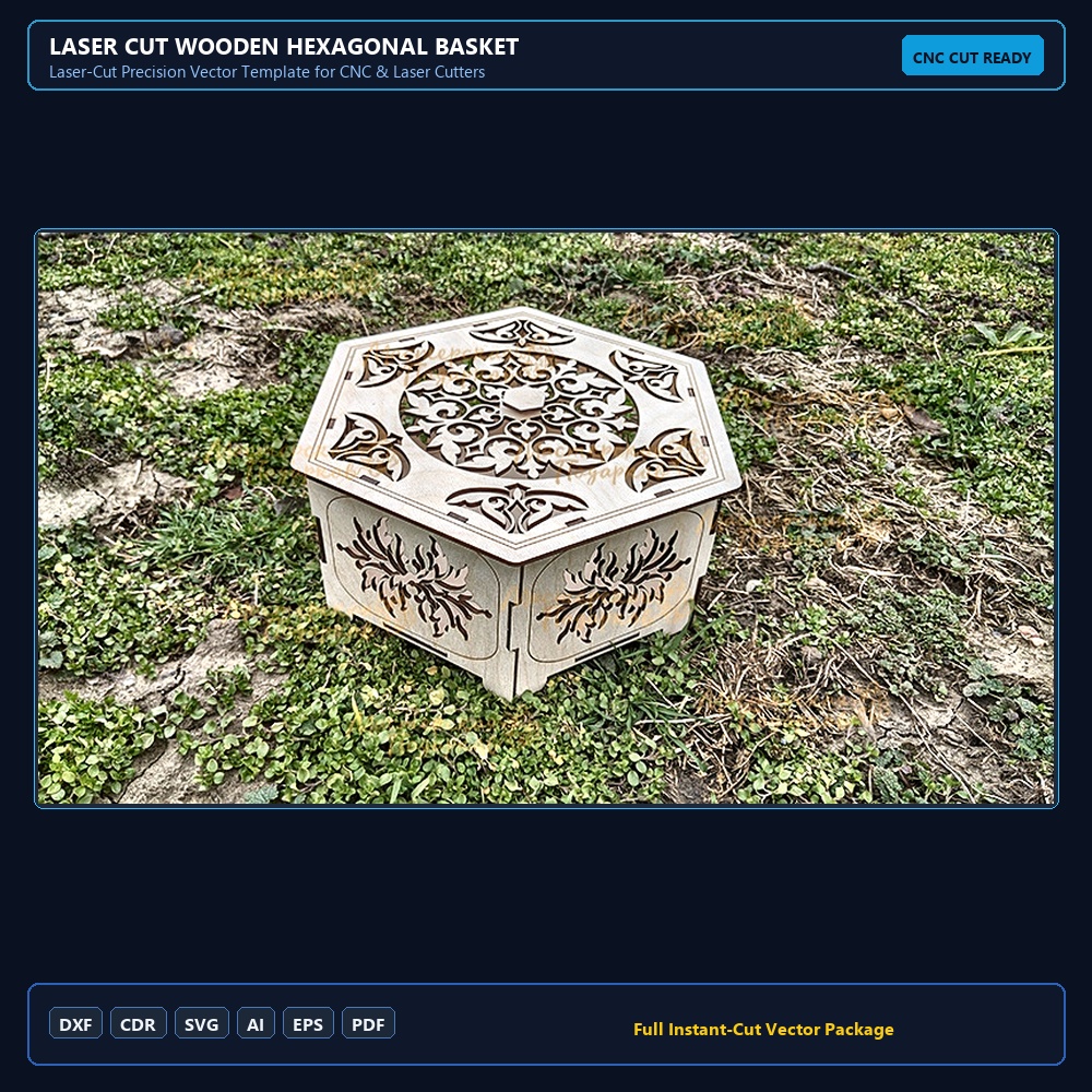 Laser Cut Wooden Hexagonal Basket