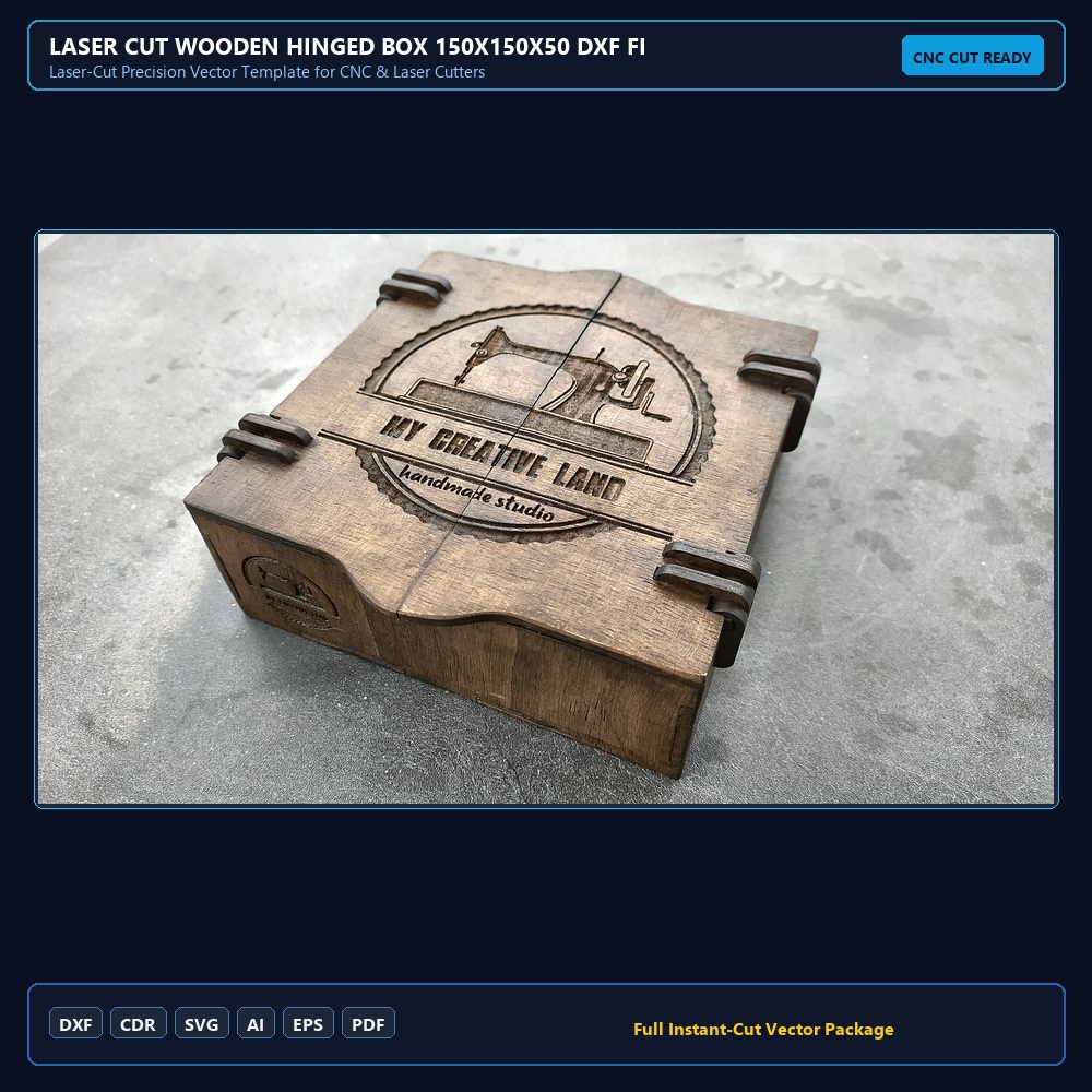 Laser Cut Wooden Hinged Box 150x150x50 DXF File Free Download