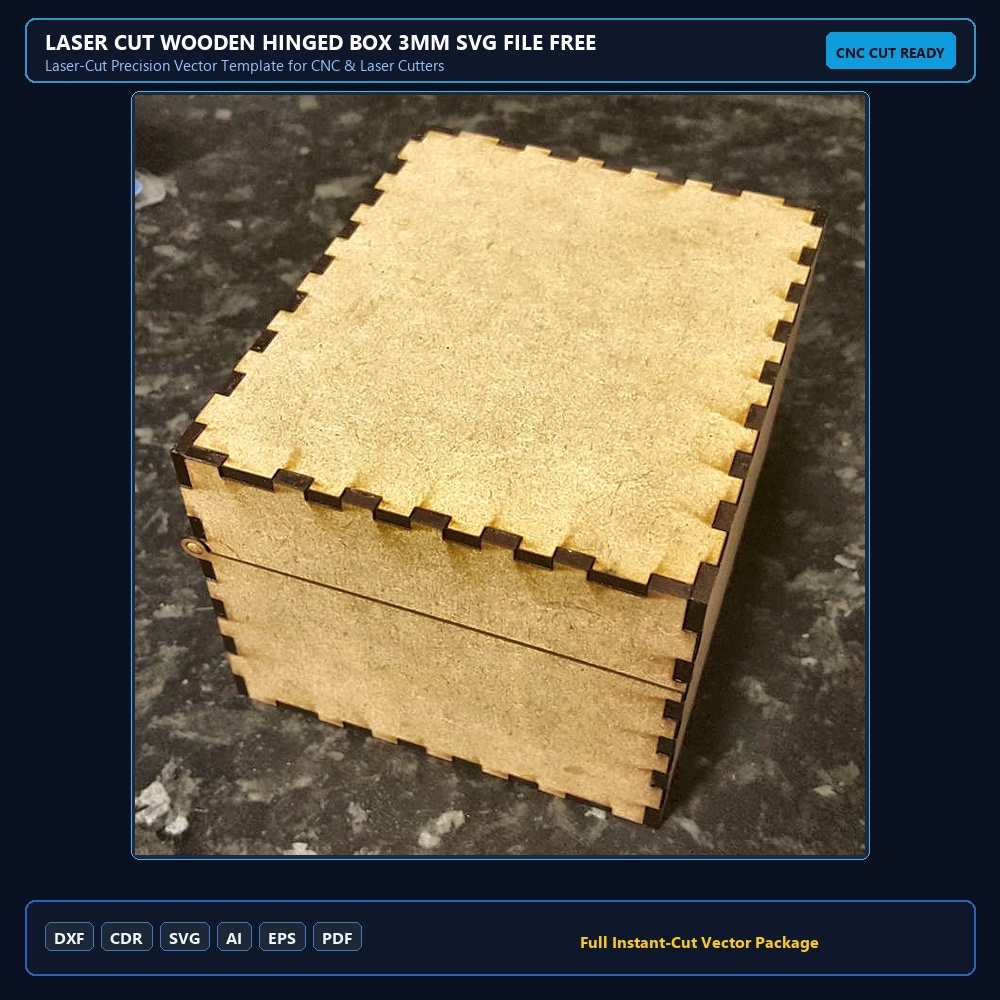 Laser Cut Wooden Hinged Box 3mm SVG File Free Download