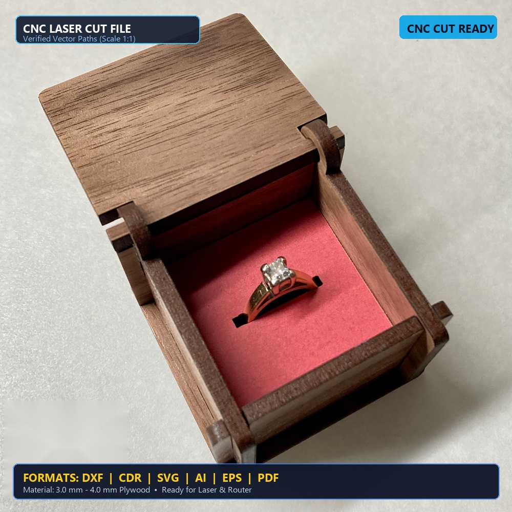 Laser Cut Wooden Box With Integrated Wooden Hinges - DXF, CDR, SVG