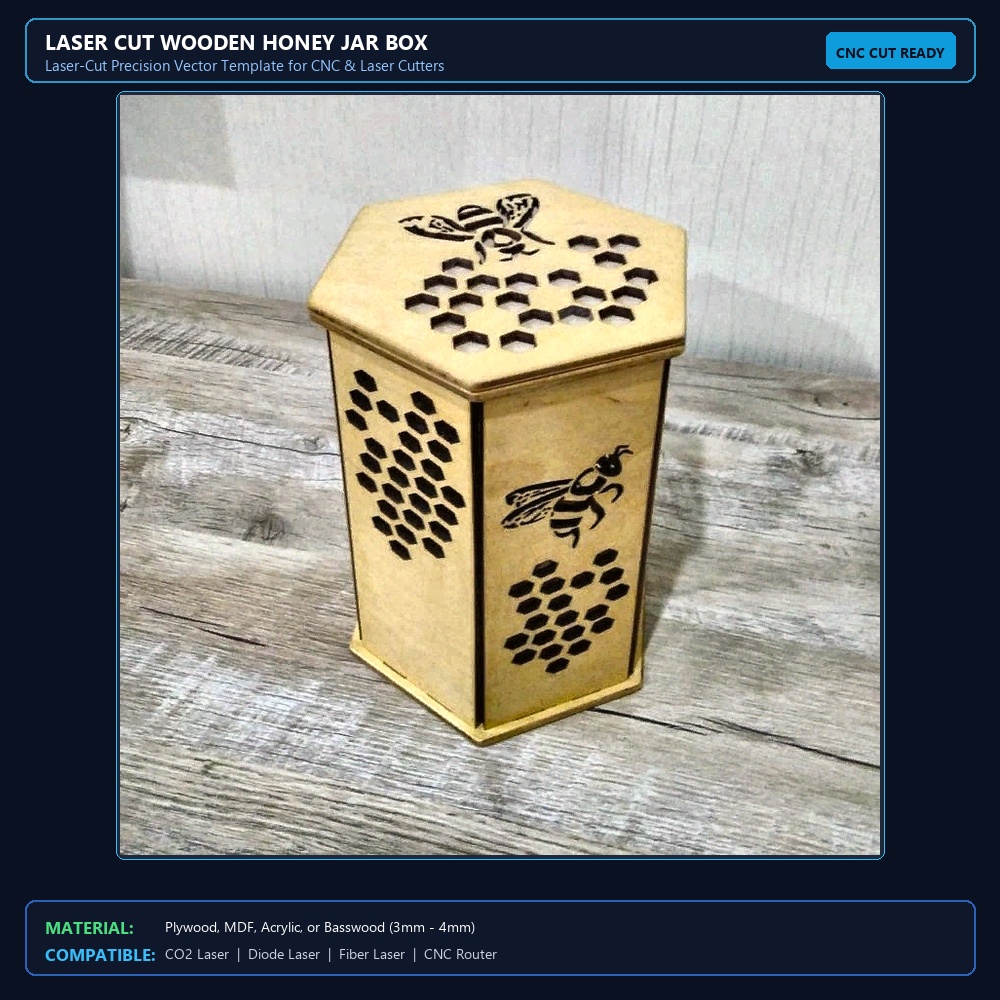 Laser Cut Wooden Honey Jar Box View 2