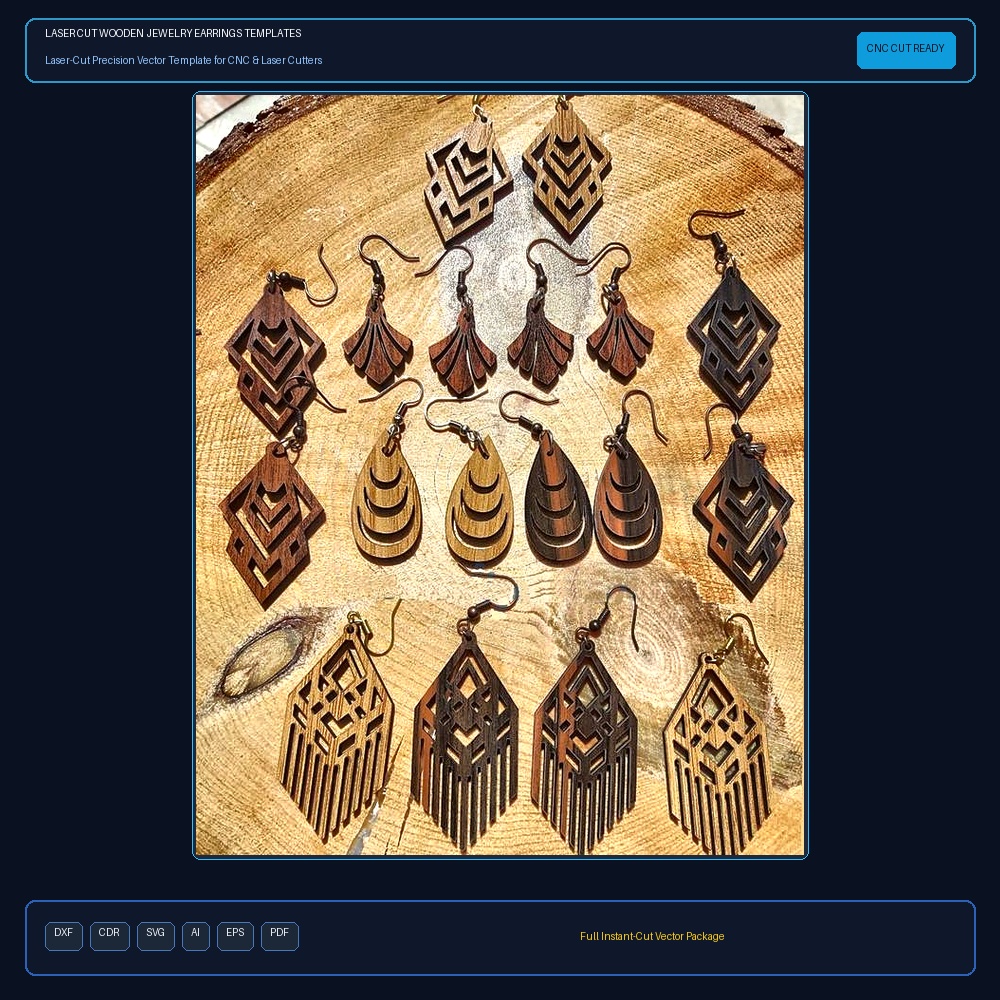 Laser Cut Wooden Jewelry Earrings Templates