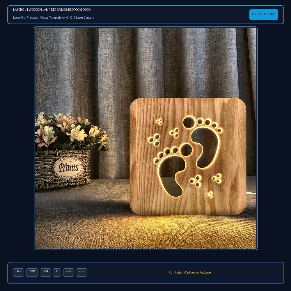 Laser Cut Wooden Lamp Decor Kids Bedroom Decorate Light DXF File Free Download