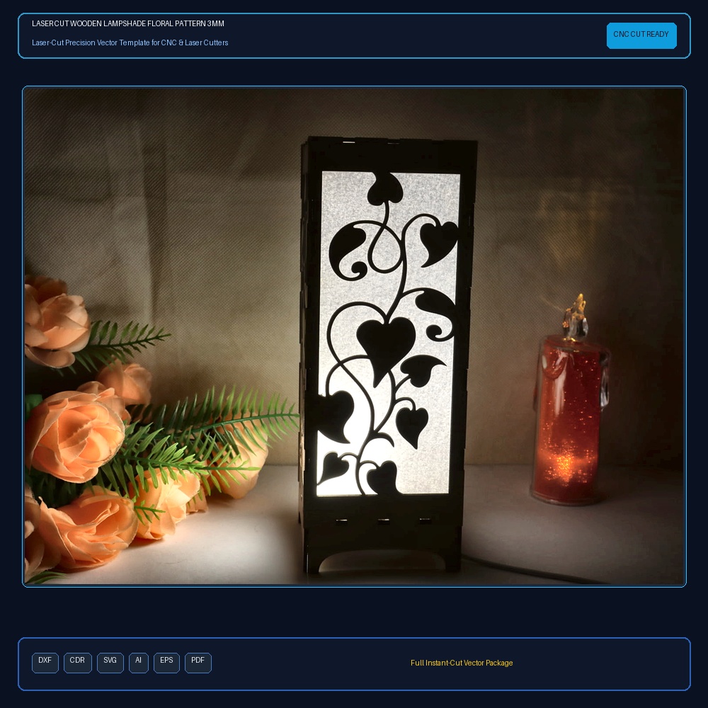 Laser Cut Wooden Lampshade Floral Pattern 3mm SVG DXF CDR AI PDF Free Download