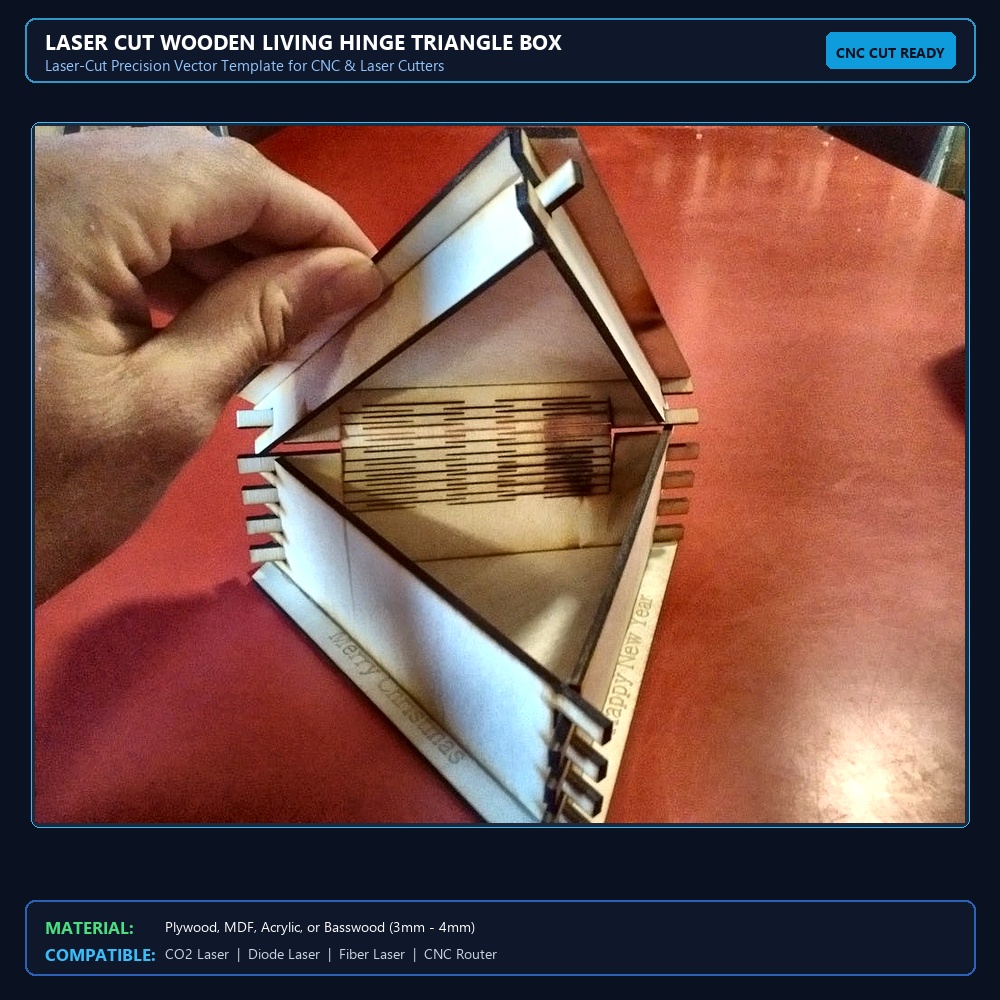Laser Cut Wooden Living Hinge Triangle Box View 2
