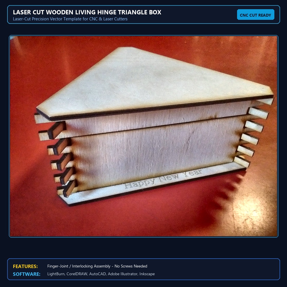 Laser Cut Wooden Living Hinge Triangle Box View 3