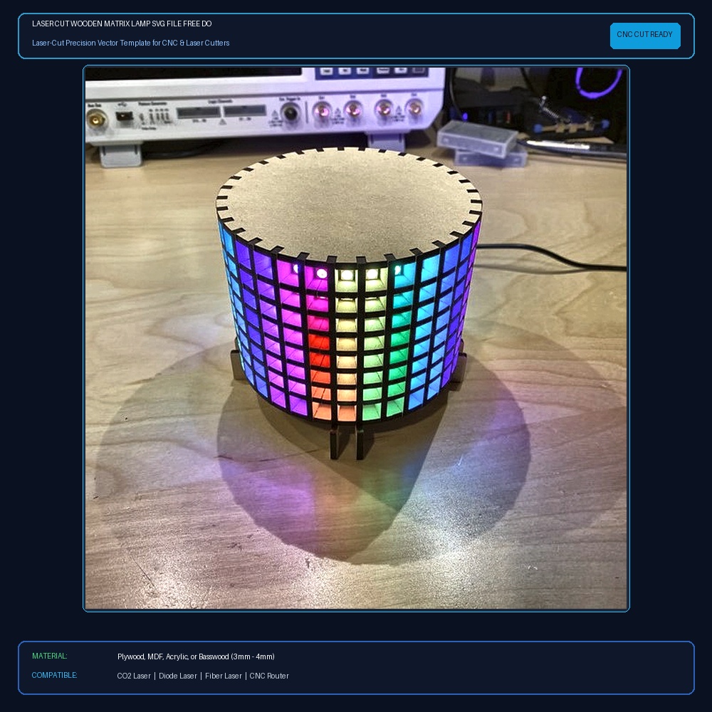 Laser Cut Wooden Matrix Lamp SVG File Free Download View 2