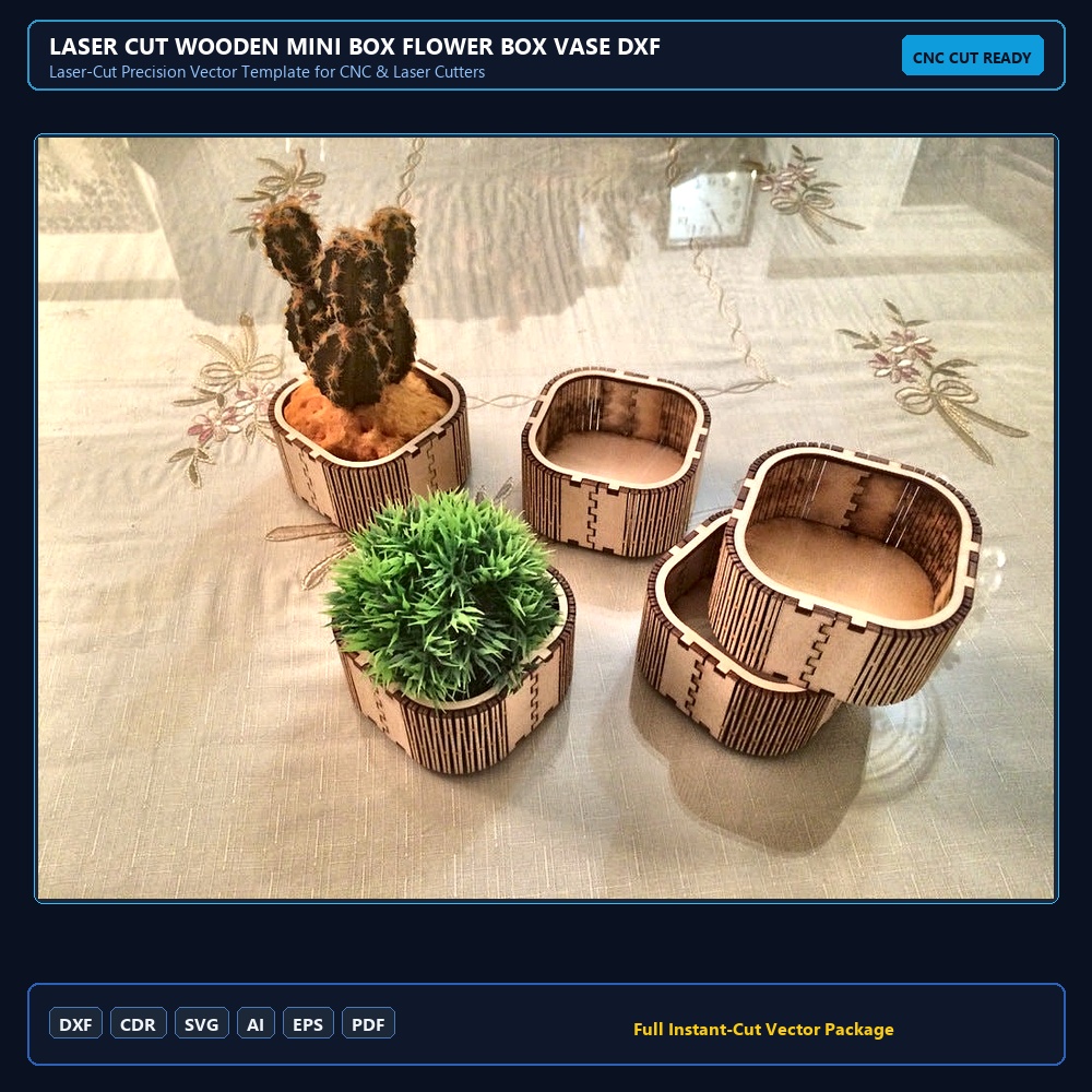 Laser Cut Wooden Mini Box Flower Box Vase DXF File Free Download